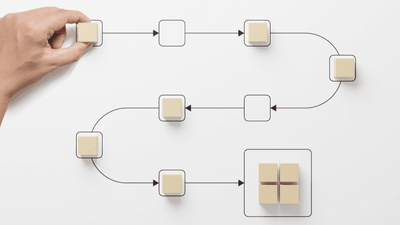 Process workflow with wooden blocks