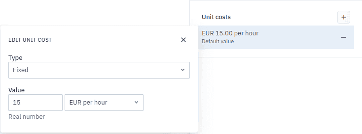 unit costs dialog box